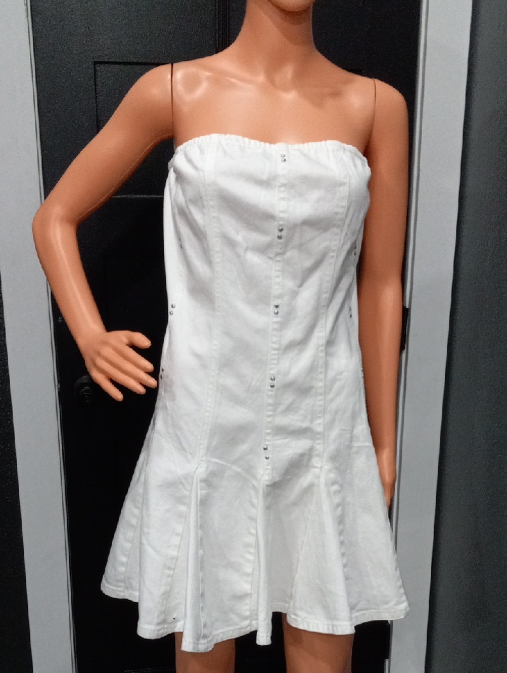 Wild Fable White Denim Strapless Mini Summer Dress With Stud Details